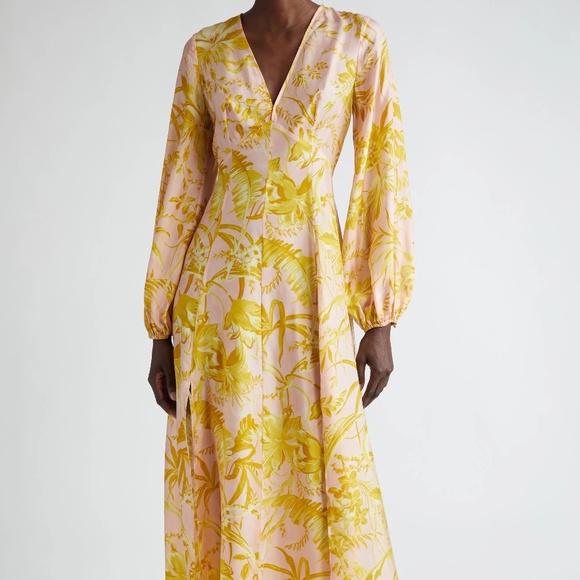Zimmermann Dresses & Skirts - Zimmermann Golden Tropical Floral Long Sleeve Silk Maxi Dress Pink Yellow  NEW